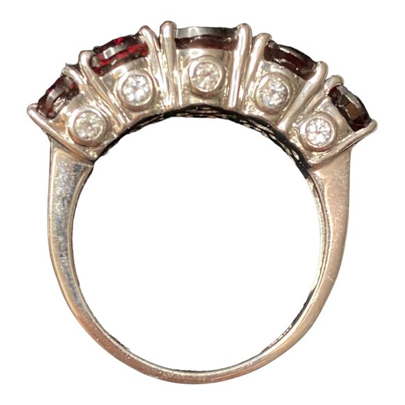 Garnet Ring Size 9 5 Oval Stones 9 Carats Jewelry Sterling Silver Stamped 925 Po - Picture 7 of 13